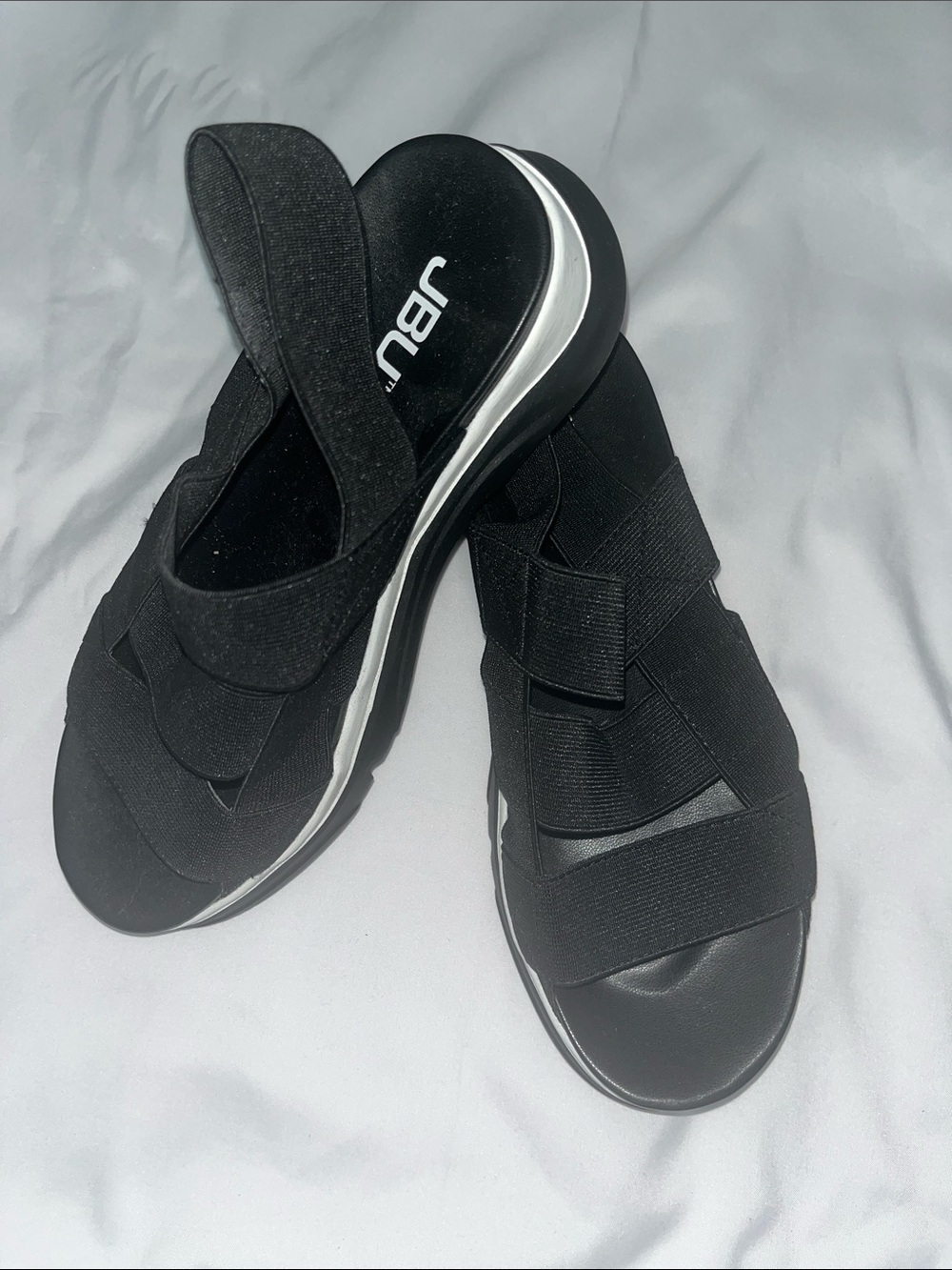 JBU Black Strappy Elastic Platform Sandals - Picture 2 of 6